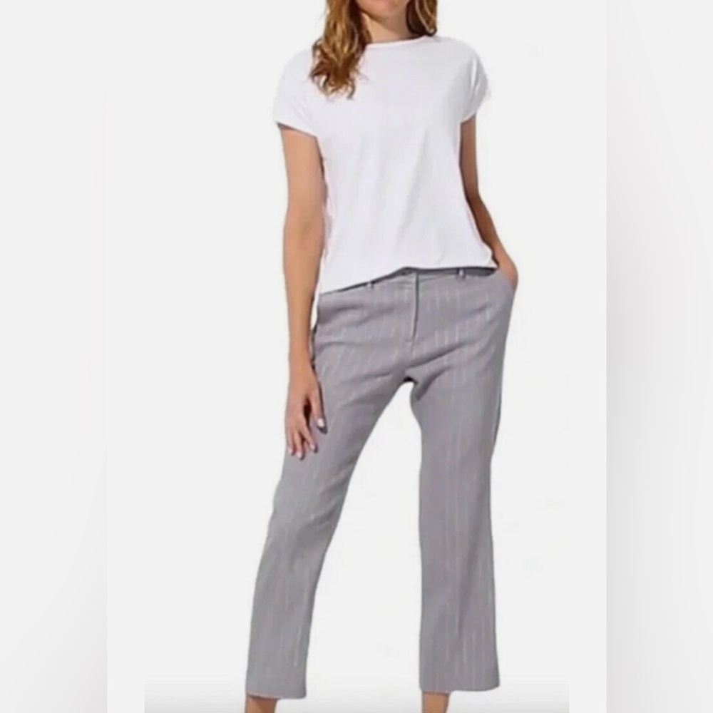 J. Jill Linen Stretch Crop Pants Gray Stripe Size 14 Petite
